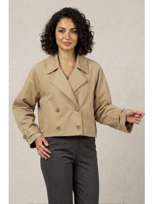 Moda Erva 34 Mevsimlik Su Geçirmez Ince Kumaş Crop Trençkot
