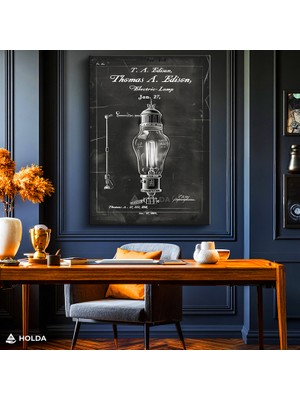 Holda Props Kanvas Tablo Thomas Edison Ampul Patent Çizimi Tablosu Duvar Dekorasyonu