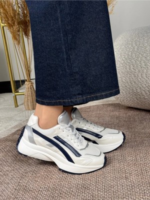Park Moda Rovena Kadın Gri Gümüş Yüksek Taban Bağcıklı Sneaker Spor Ayakkabı