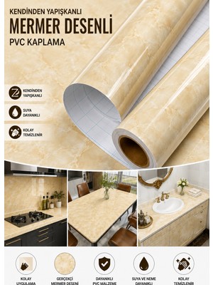 Deconitte Kendinden Yapışkanlı Sarı Mermer Desenli Pvc Kaplama Folyo Tezgah Masa Dolap 60X100CM