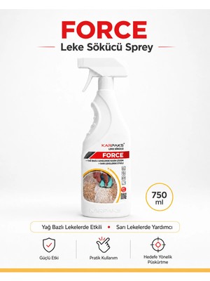 Karpaks Force Leke Sökücü Sprey 750 ml Halı Koltuk Kumaş Araç Içi Yağ ve Sarı Leke Temizleyici
