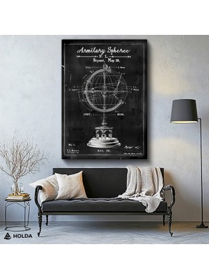 Holda Props Kanvas Tablo Astronomi Küresi Bilimsel Tablo Duvar Dekorasyonu