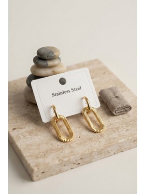 İntora 316L Gold Renk Tırtıklı Ataç Form Tasarım Küpe TJ-BKP12062