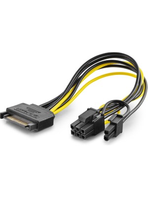 İntora Sata To 6+2 Pin Ekran Kartı Power Kablosu 26 cm - Siyah HDX5570