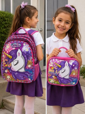 CtStore Unicorn Dream Kız Çocuk Okul Çantası ve Beslenme Çantası Seti