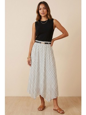 Moda Erva 34 Puantiyeli Asimetrik Kesim Şifon Etek