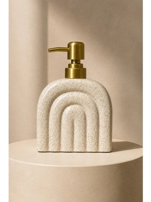 Klarhaus Mary Dekoratif Minimal Tarzda Seramik Sabunluk – Altın Renkli Pompalı, Kemer Desenli Tasarım ,16 x 11 x 5 cm
