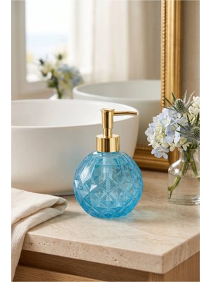 Klarhaus Boby Diamond Küre Dekoratif Cam Sıvı Sabunluk – Gold Pompalı Kristal Desenli Dekoratif Banyo ve Mutfak Dispenseri - 16 cm x 10 cm - 500ML