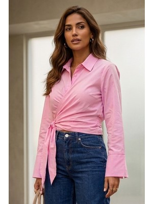 Moda Erva 34 Yandan Bağlamalı Dokuma Poplin Gömlek