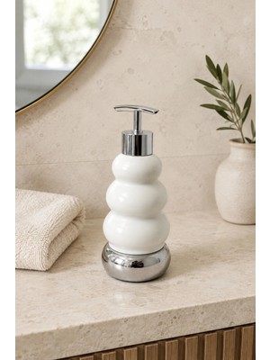 Klarhaus Trıo Dekoratif Premium 3 Boğumlu Sıvı Sabunluk 300 ml – Krom Görünümlü Pompalı Pastel Yeşil Banyo ve Mutfak Sabun Dispenseri - 18,5 cm x 7 cm
