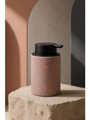 Klarhaus Terra Stoneware Traverten Dokulu Siyah Pompalı Dekoratif Sıvı Sabunluk 500 ml , 13 x 7.5 cm