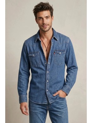 Levi's Standart Fit Western Erkek Kot Gömlek--Koyu Mavi--
