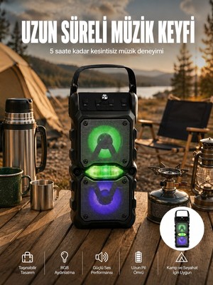 Tgzm Taşınabilir Kablosuz Bluetooth Hoparlör Uzun Pil Ömrü LED Işıklı Yeni Nesil - TG0012-2QIZC1