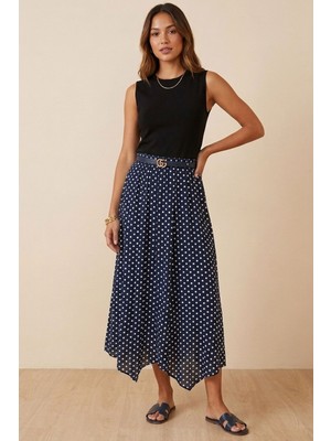 Moda Erva 34 Puantiyeli Asimetrik Kesim Şifon Etek