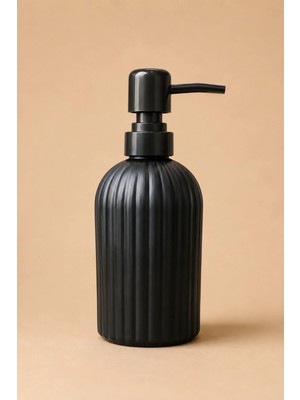 Klarhaus Vovy Çizgili Cam Sabunluk 500 ml – Siyah Pompalı Modern Sıvı Sabun ve Deterjan Dispenseri - 18,5 cm x 7 cm