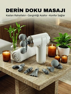 İntora 8 Başlıklı Şarjlı Masaj Tabancası 6 Kademeli Hız Ayarlı Derin Doku Kas Masaj Aleti