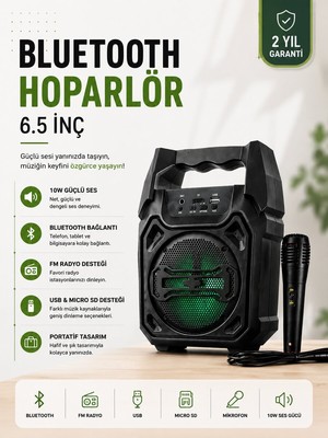 Tgzm Yeni Nesil 6.5 Inç Bluetooth Hoparlör Mikrofonlu Taşınabilir Ses Sistemi - TG0012-2QMZK3