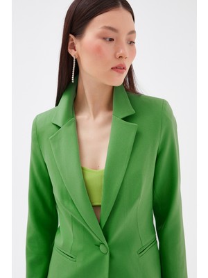 Sateen Mono Yaka Klasik Ceket - Açık Yeşil