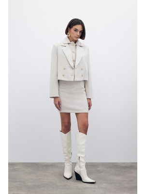Sateen Simli Mini Tüvit Etek - Taş