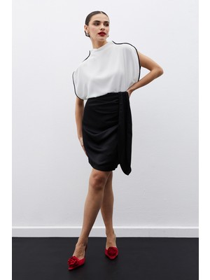 Sateen Kuşaklı Mini Etek - Siyah