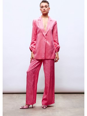Sateen Saten Desenli Pantolon - Pembe