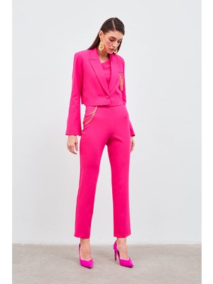 Sateen Zincir Aksesuarlı Pantolon - Fuşya