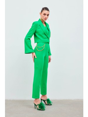 Sateen Zincir Aksesuarlı Pantolon - Yeşil
