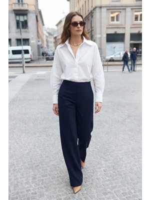 Sateen Bol Paça Pantolon - Lacivert