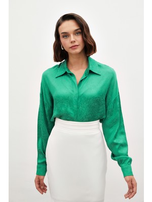Sateen Desenli Salaş Gömlek - Yeşil