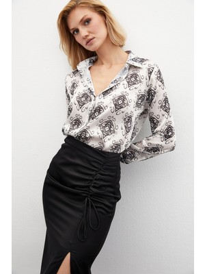 Sateen Desenli Düz Gömlek - Siyah