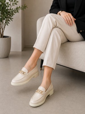Zenora Kadın Loafer Makosen Casual Tokalı Günlük Bej Ayakkabı