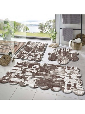 Rachel Carpet 3'lü Set Kaymaz Taban Banyo Paspası Halısı 50X50 (Yuvarlak PAPATYA)-50X60(LAZER)-6