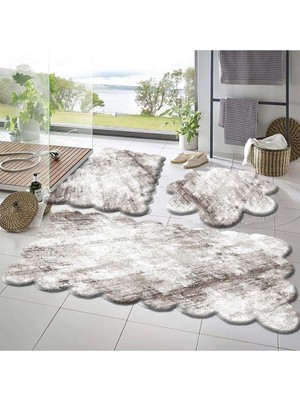 Rachel Carpet 3'lü Set Kaymaz Taban Banyo Paspası Halısı 50X50 (Yuvarlak PAPATYA)-50X60(LAZER)-6