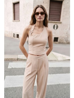 Sateen Aksesuar Detaylı Bluz - Bej
