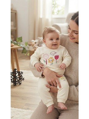 CemBebe Kız Bebek Uzun Kol Baharlık Çiçek Desenli Takım