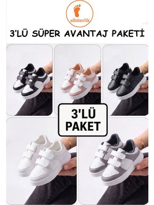 Albishoes 3'lü Avantaj Paketi Unisex Cırtlı Rahat Taban Yumuşak Günlük Okul Sneaker Spor Ayakkabı