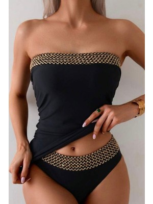 Moda Erva 34 Straplez Gold Örgü Detaylı Tankini Takımı