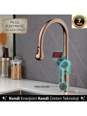 OEM Mutfak Evye Bataryası Dijital LED Ekranlı 3 Fonksiyonlu Spiralli Fiskiye Ithal Rose Renk 7 Yıl Garantili