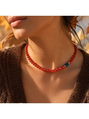 Sinem Şanlı Atelier Vega Fasetli Kırmızı Akik & Lapis Lazuli Doğal Taş Kolye