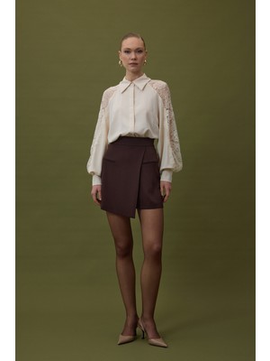 Sateen Talia Şort Etek - Kahve