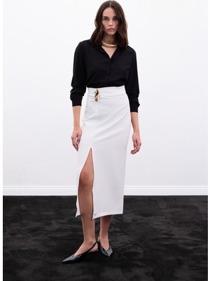 Sateen Gold Yan Aksesuarlı Etek - Ekru
