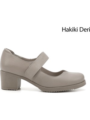 Gönderi(r) Kadın Açık Bej  Kalın Topuklu Mary Jane Hakiki Deri Ayakkabı