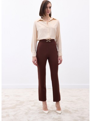 Sateen Aksesuar Detaylı Pantolon - Kahve