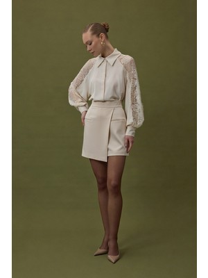 Sateen Talia Şort Etek - Bej