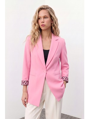 Sateen Mono Yaka Klasik Ceket - Açık Pembe