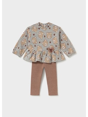 Mayoral Gri-Kahve Desenli Kız Bebek Sweatshirt ve Tayt Takım 2781