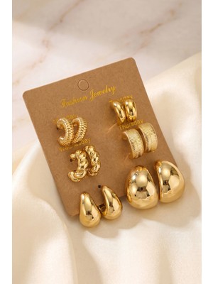 Oghamay Gold Renk Metalik Kaplamalı 6 Çift Ccb Küpe Seti
