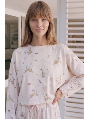 Hays Kadın Pamuklu Uzun Kollu Crop Pijama Üstü