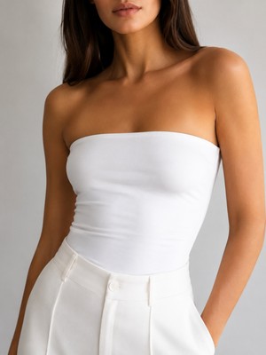 Callysta Kadın Straplez Büstiyer Beyaz Esnek Kumaş Şık Slim Fit