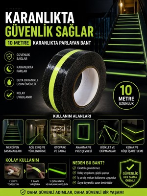 Gaman 10 Metre Gece Parlayan Fosforlu Kaydırmayan Merdiven Bandı Yürüyüş Yolu - Acil Çıkış Şeritli